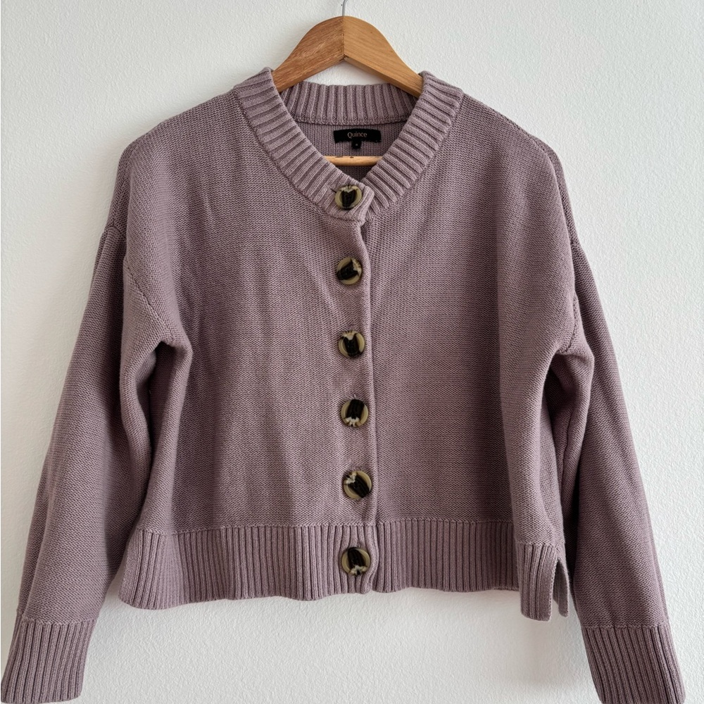 Quince 100% Organic Cotton Cropped Cardigan / Lilac Button-Up Women's Cardigan - Picture 3 of 10